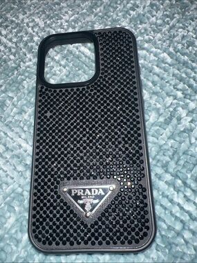Prada Black Rhinestone Mesh Phone Case with Logo Triangle( 14)